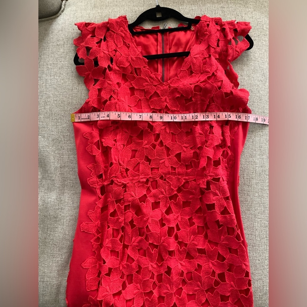 Elie Tahari Morgan Red Macrame Lace Overlay Dress - Picture 12 of 14
